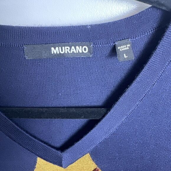 Murano Acrylic V-Neck Lightweight Pullover Sweater Navy Argyle Size Large L - Picture 3 of 13